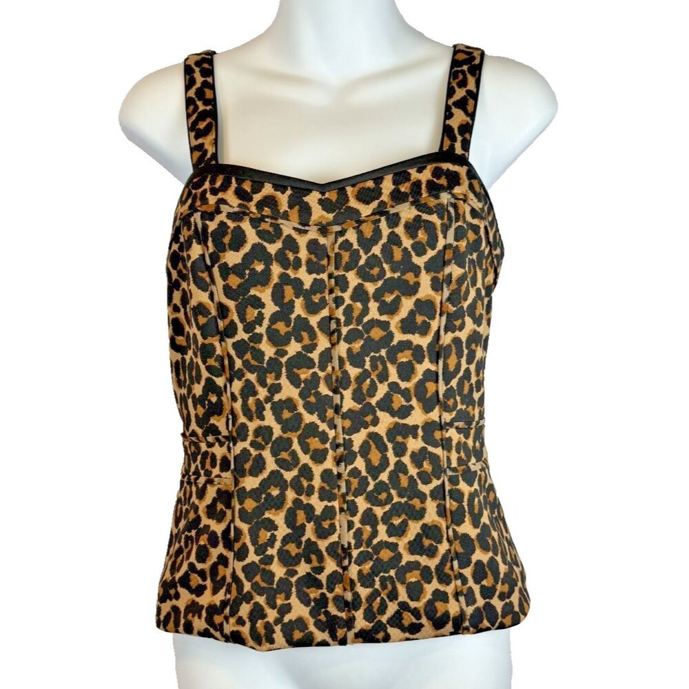 WHBK White House Black Market Leopard Bustier 6 Peplum Zipper Back Strapless - Picture 1 of 16